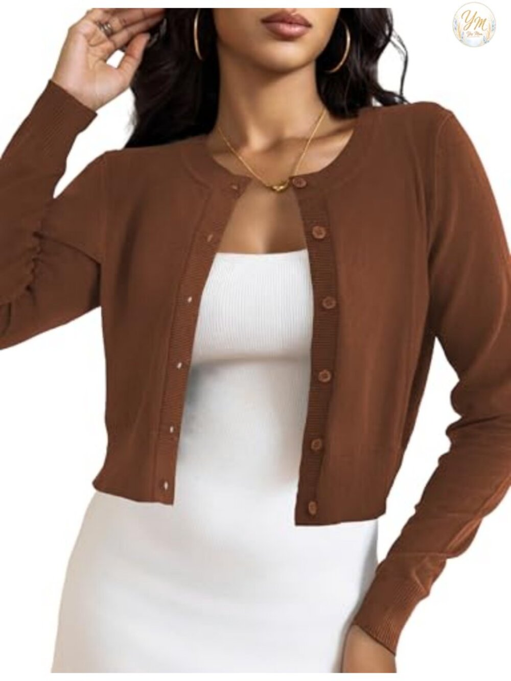 Women's Cropped Cardigan Bolero Shrug Button Down Long Sleeve Sweater
